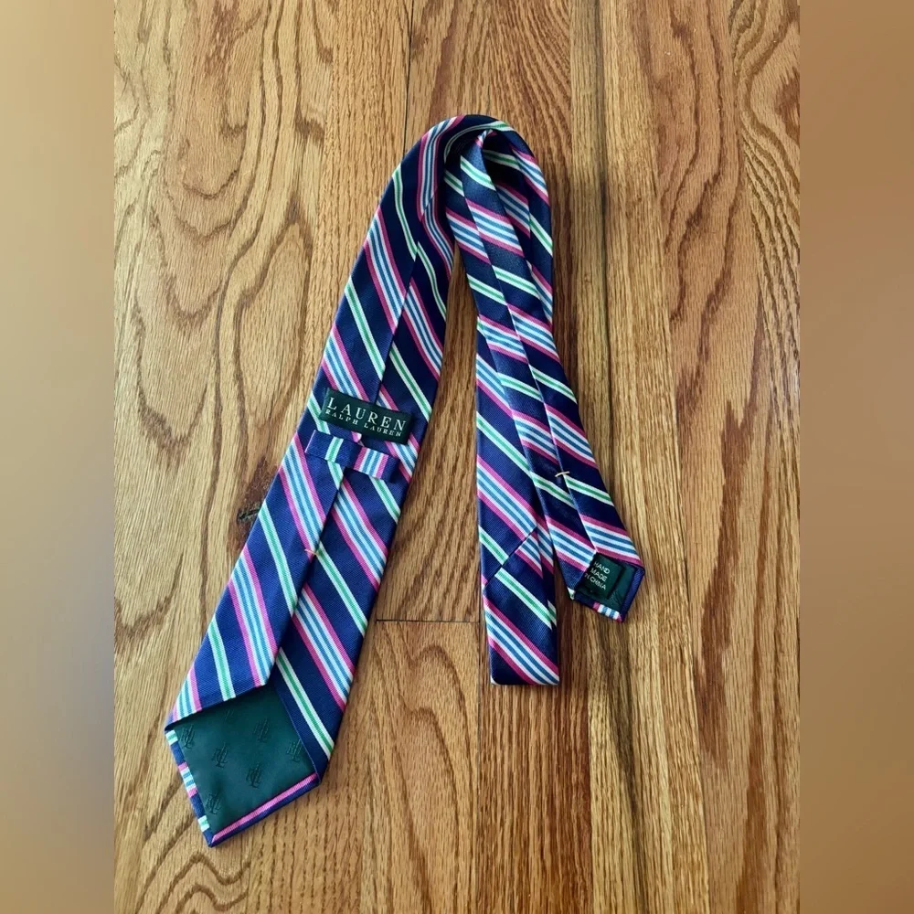 Lauren Ralph Lauren Blue and Pink Silk Tie